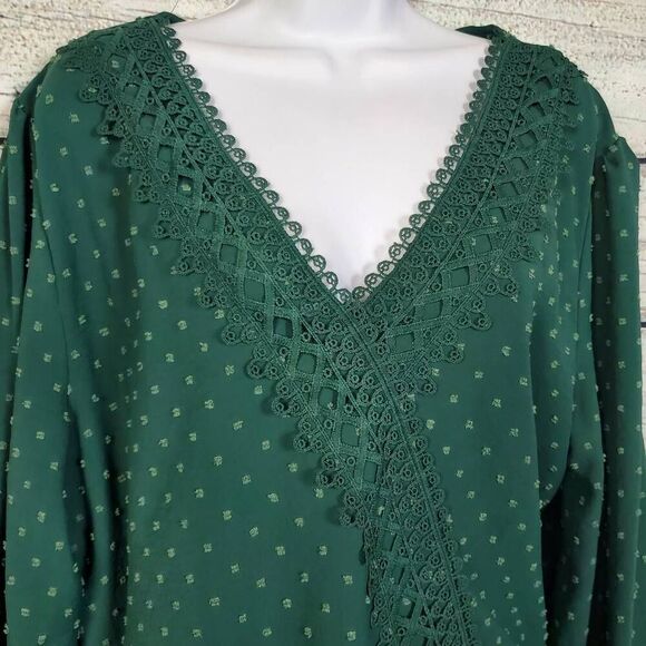 Green Lace Trim Surplice V-Neck Blouse Size 2XL - Picture 2 of 6